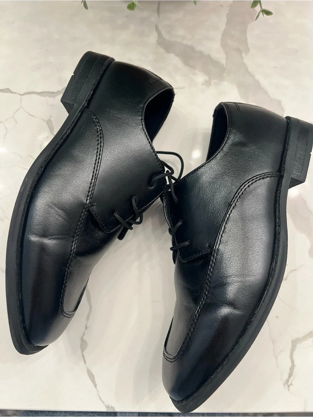 Boys Black Leather-like Lace-Up Dress Shoes